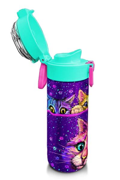Coral High Kids Mor Pembe Kedi Desenli Pipetli ve Direkt İçim Çelik Termos 500 ml 31939 - 6