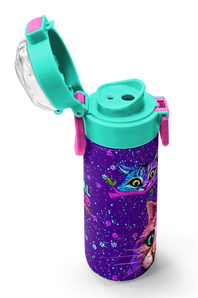 Coral High Kids Mor Pembe Kedi Desenli Pipetli ve Direkt İçim Çelik Termos 500 ml 31939 - 6