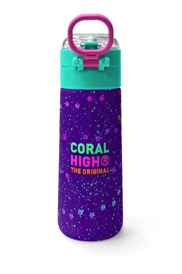 Coral High Kids Mor Pembe Kedi Desenli Pipetli ve Direkt İçim Çelik Termos 500 ml 31939 - 4