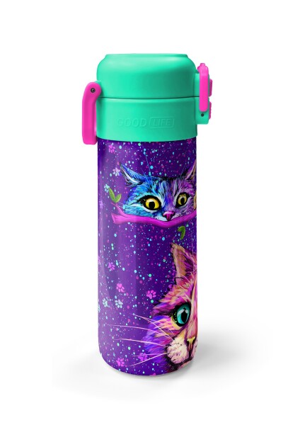 Coral High Kids Mor Pembe Kedi Desenli Pipetli ve Direkt İçim Çelik Termos 500 ml 31939 - 5