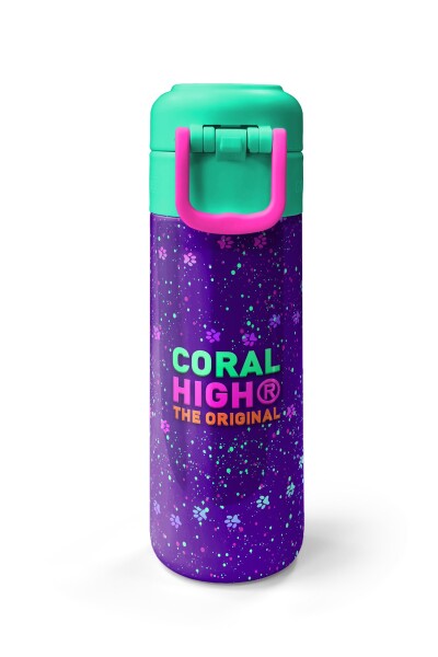 Coral High Kids Mor Pembe Kedi Desenli Pipetli ve Direkt İçim Çelik Termos 500 ml 31939 - 7