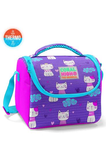 Coral High Kids Mor Pembe Kedi Desenli Thermo Beslenme Çantas 11704 - Coral High KIDS