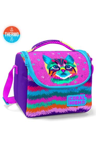 Coral High Kids Mor Pembe Kedi Desenli Thermo Beslenme Çantası 11859 - 3