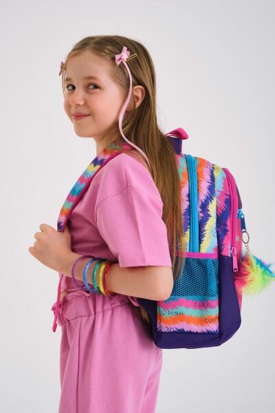Coral High Kıds Mor Pembe Kedi Desenli Üç Bölmeli Okul Sırt Çantası 23477 - 6