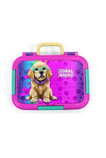 Coral High Kids Mor Pembe Köpek Desenli Paslanmaz Çelik Beslenme Kabı 39333 - 5