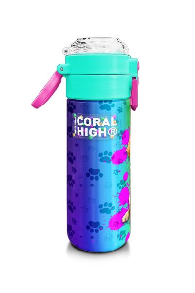Coral High Kids Mor Pembe Köpek Desenli Pipetli ve Direkt İçim Çelik Termos 500 ml 31813 - 2