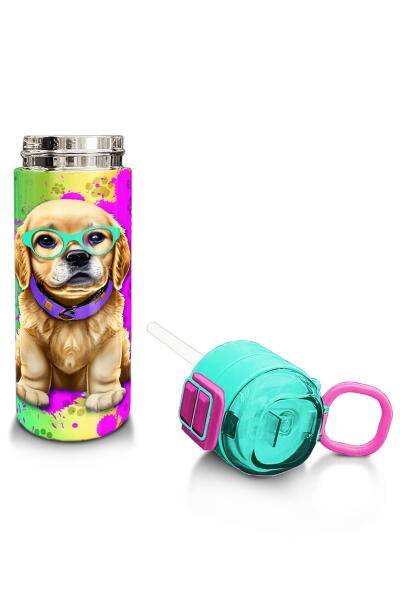 Coral High Kids Mor Pembe Köpek Desenli Pipetli ve Direkt İçim Çelik Termos 500 ml 31813 - 4