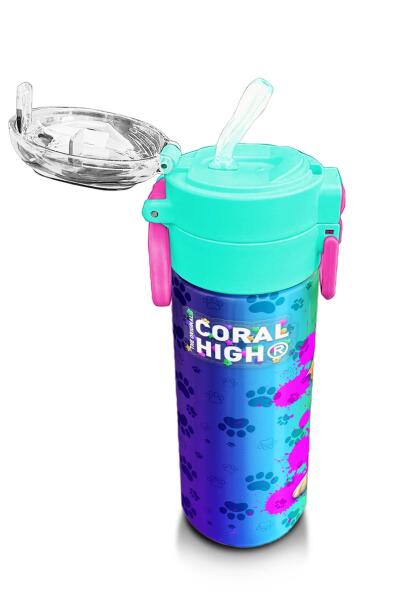 Coral High Kids Mor Pembe Köpek Desenli Pipetli ve Direkt İçim Çelik Termos 500 ml 31813 - 5
