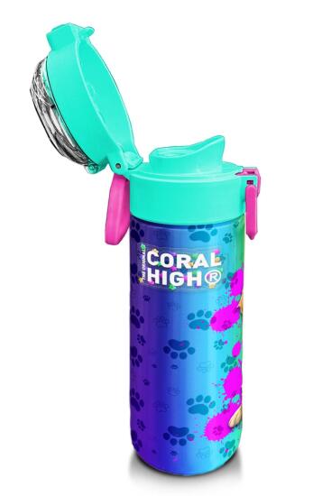 Coral High Kids Mor Pembe Köpek Desenli Pipetli ve Direkt İçim Çelik Termos 500 ml 31813 - 6