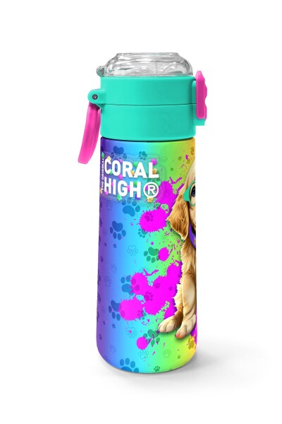 Coral High Kids Mor Pembe Köpek Desenli Pipetli ve Direkt İçim Çelik Termos 500 ml 31813 - 2