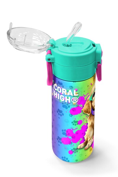 Coral High Kids Mor Pembe Köpek Desenli Pipetli ve Direkt İçim Çelik Termos 500 ml 31813 - 5