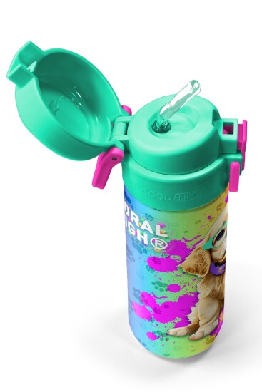 Coral High Kids Mor Pembe Köpek Desenli Pipetli ve Direkt İçim Çelik Termos 500 ml 31813 - 2
