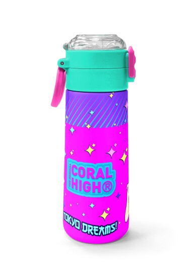 Coral High Kids Mor Pembe Mavi K-PopDesenli Pipetli ve Direkt İçim Çelik Termos 500 ml 31831 - 2
