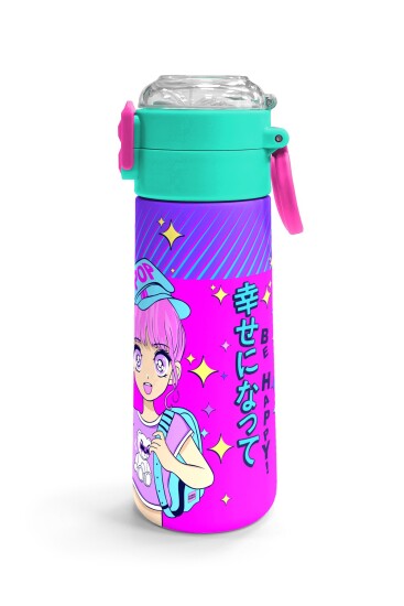 Coral High Kids Mor Pembe Mavi K-PopDesenli Pipetli ve Direkt İçim Çelik Termos 500 ml 31831 - 3