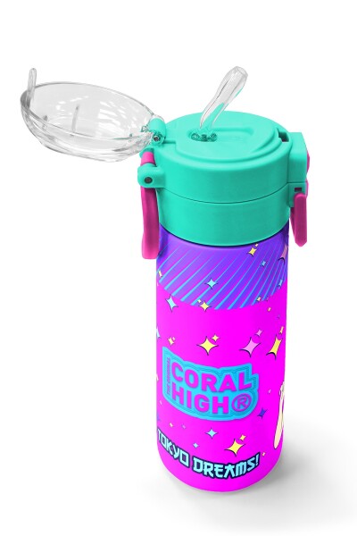 Coral High Kids Mor Pembe Mavi K-PopDesenli Pipetli ve Direkt İçim Çelik Termos 500 ml 31831 - 5