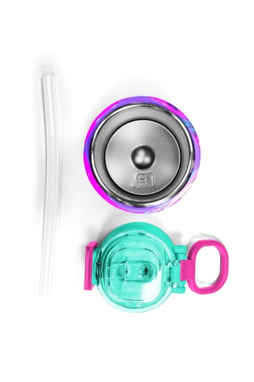 Coral High Kids Mor Pembe Mavi K-PopDesenli Pipetli ve Direkt İçim Çelik Termos 500 ml 31831 - 7