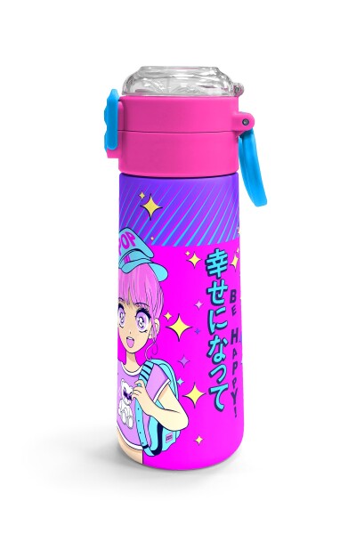 Coral High Kids Mor Pembe Mavi K-PopDesenli Pipetli ve Direkt İçim Çelik Termos 500 ml 31831 - 3