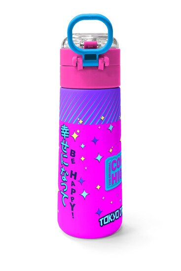 Coral High Kids Mor Pembe Mavi K-PopDesenli Pipetli ve Direkt İçim Çelik Termos 500 ml 31831 - 4