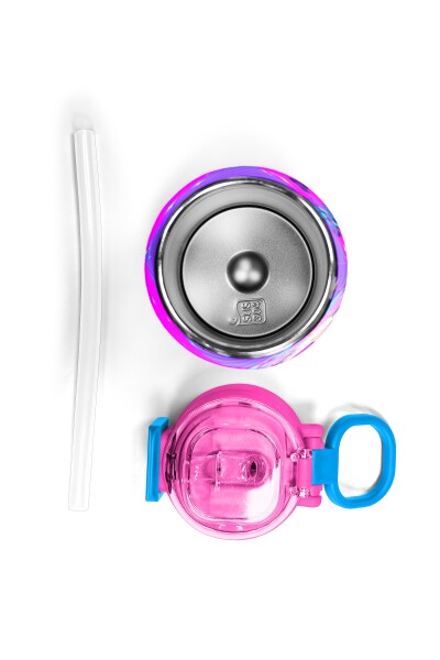 Coral High Kids Mor Pembe Mavi K-PopDesenli Pipetli ve Direkt İçim Çelik Termos 500 ml 31831 - 7