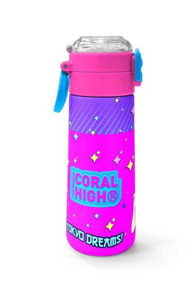 Coral High Kids Mor Pembe Mavi K-PopDesenli Pipetli ve Direkt İçim Çelik Termos 500 ml 31831 - 2