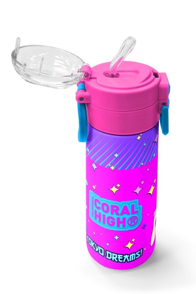 Coral High Kids Mor Pembe Mavi K-PopDesenli Pipetli ve Direkt İçim Çelik Termos 500 ml 31831 - 5