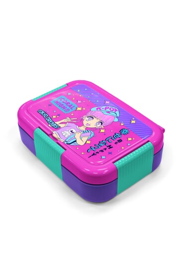 Coral High Kids Mor Pembe Mavi Simli K-Pop Desenli Paslanmaz Çelik Beslenme Kabı 39355 - 2