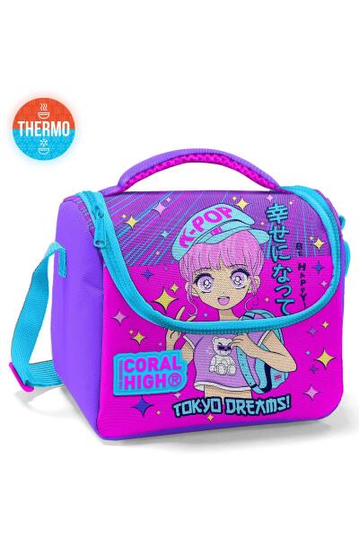 Coral High Kids Mor Pembe Mavi Simli K-Pop Desenli Thermo Beslenme Çantası 11849 - 1