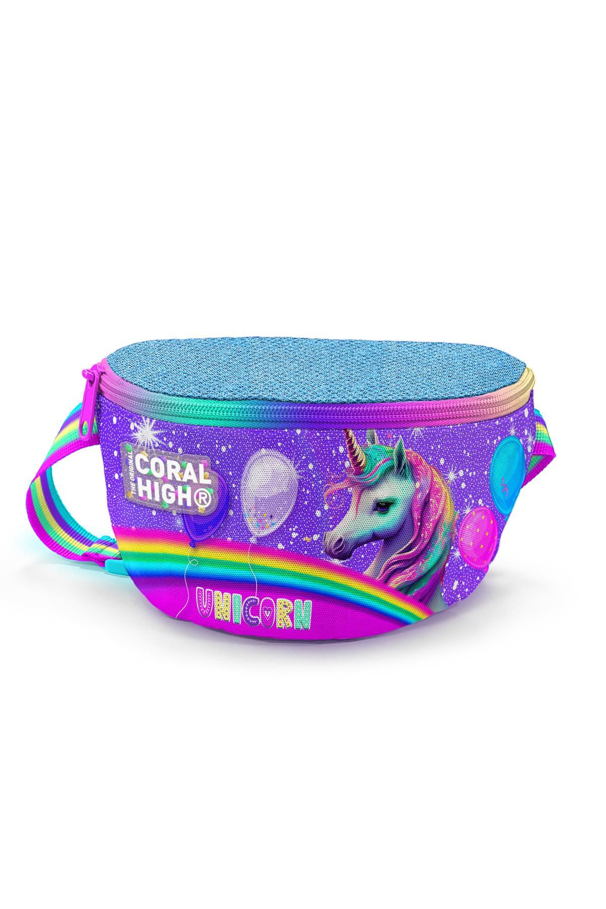 Coral High Kids Mor Pembe Simli Unicorn Desenli Bel Çantası 11555
