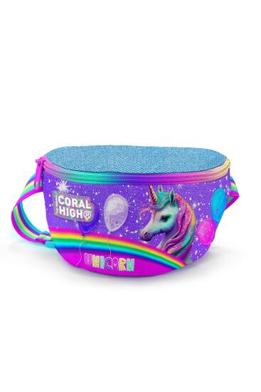 Coral High Kids Mor Pembe Simli Unicorn Desenli Bel Çantası 11555 - Coral High