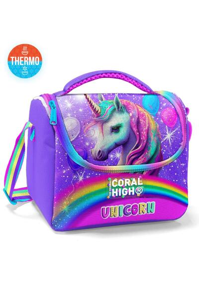 Coral High Kids Mor Pembe Simli Unicorn Desenli Thermo Beslenme Çantası 11873 - 1