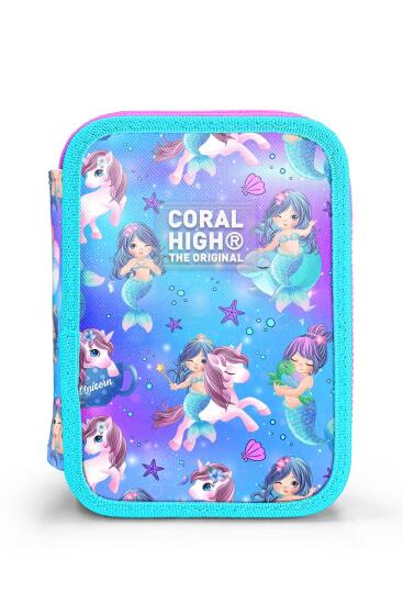 Coral High Kids Mor Pembe Unicorn Deniz Kızı Desenli Çift Katlı Kalem Çanta 11138 - 10