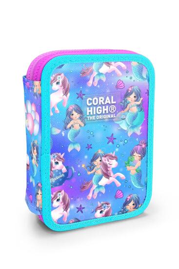 Coral High Kids Mor Pembe Unicorn Deniz Kızı Desenli Çift Katlı Kalem Çanta 11138 