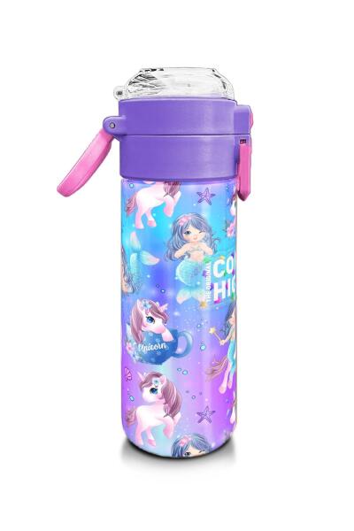 Coral High Kids Mor Pembe Unicorn Deniz Kızı Desenli Pipetli ve Direkt İçim Çelik Termos 500 ml 31982 - 2