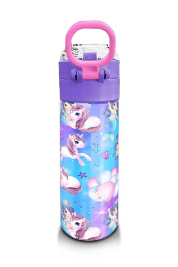 Coral High Kids Mor Pembe Unicorn Deniz Kızı Desenli Pipetli ve Direkt İçim Çelik Termos 500 ml 31982 - 3
