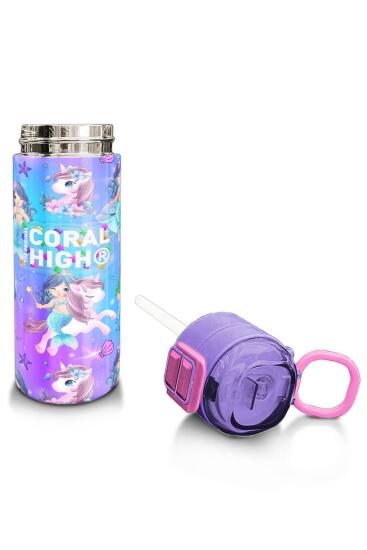 Coral High Kids Mor Pembe Unicorn Deniz Kızı Desenli Pipetli ve Direkt İçim Çelik Termos 500 ml 31982 - 4