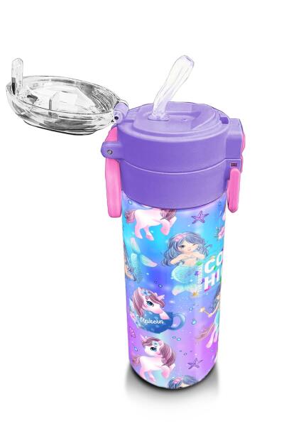 Coral High Kids Mor Pembe Unicorn Deniz Kızı Desenli Pipetli ve Direkt İçim Çelik Termos 500 ml 31982 - 5