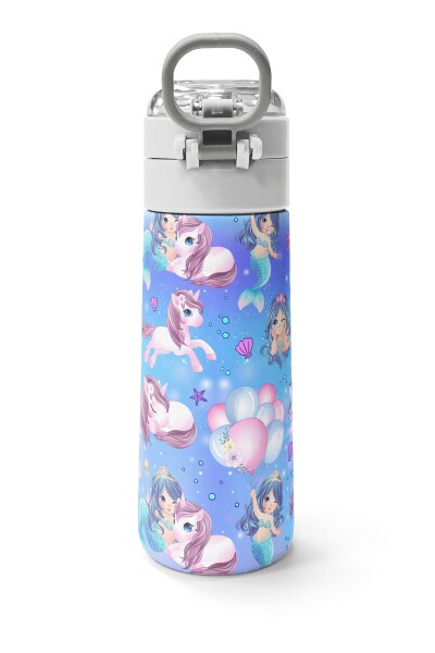 Coral High Kids Mor Pembe Unicorn Deniz Kızı Desenli Pipetli ve Direkt İçim Çelik Termos 500 ml 31982 - 4