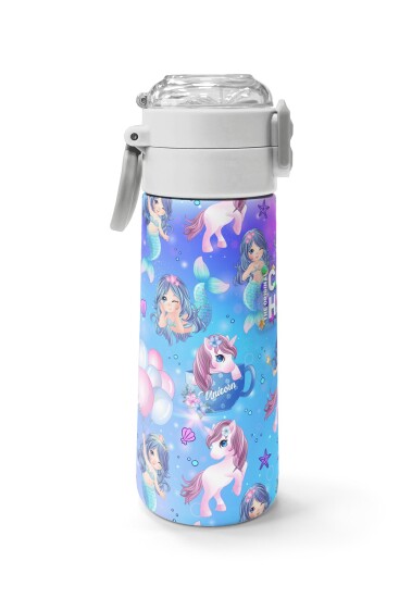 Coral High Kids Mor Pembe Unicorn Deniz Kızı Desenli Pipetli ve Direkt İçim Çelik Termos 500 ml 31982 - 2