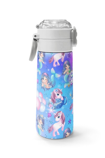 Coral High Kids Mor Pembe Unicorn Deniz Kızı Desenli Pipetli ve Direkt İçim Çelik Termos 500 ml 31982 - 2