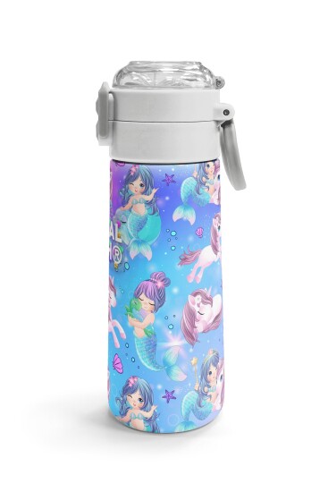 Coral High Kids Mor Pembe Unicorn Deniz Kızı Desenli Pipetli ve Direkt İçim Çelik Termos 500 ml 31982 - 3