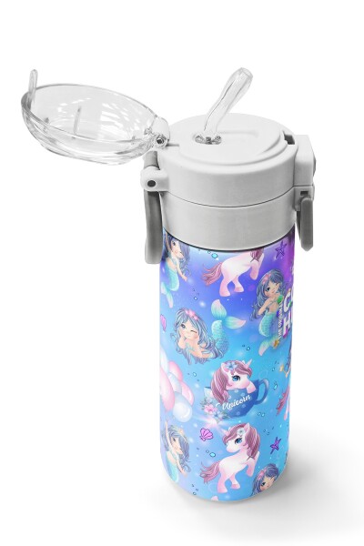 Coral High Kids Mor Pembe Unicorn Deniz Kızı Desenli Pipetli ve Direkt İçim Çelik Termos 500 ml 31982 - 5
