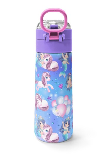 Coral High Kids Mor Pembe Unicorn Deniz Kızı Desenli Pipetli ve Direkt İçim Çelik Termos 500 ml 31982 - 4