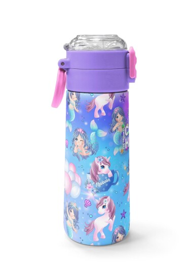 Coral High Kids Mor Pembe Unicorn Deniz Kızı Desenli Pipetli ve Direkt İçim Çelik Termos 500 ml 31982 - 2