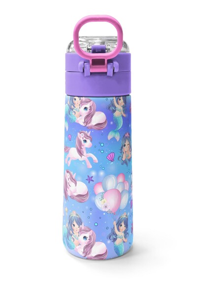Coral High Kids Mor Pembe Unicorn Deniz Kızı Desenli Pipetli ve Direkt İçim Çelik Termos 500 ml 31982 - 4