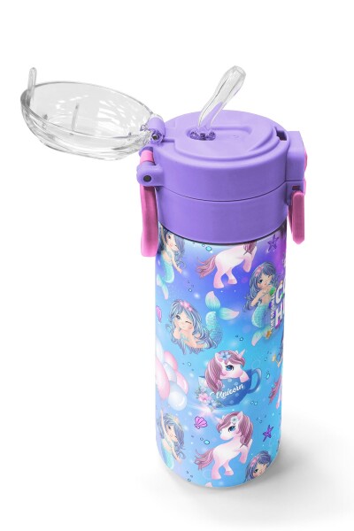 Coral High Kids Mor Pembe Unicorn Deniz Kızı Desenli Pipetli ve Direkt İçim Çelik Termos 500 ml 31982 - 5