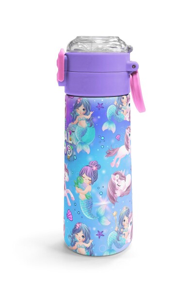 Coral High Kids Mor Pembe Unicorn Deniz Kızı Desenli Pipetli ve Direkt İçim Çelik Termos 500 ml 31982 - 3