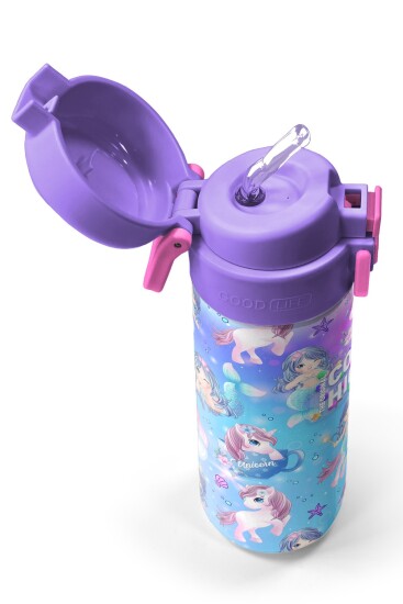 Coral High Kids Mor Pembe Unicorn Deniz Kızı Desenli Pipetli ve Direkt İçim Çelik Termos 500 ml 31982 - 2