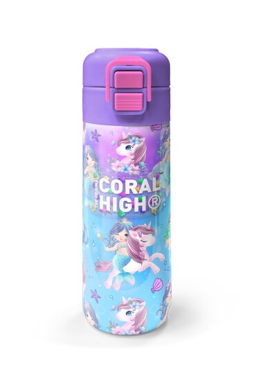 Coral High Kids Mor Pembe Unicorn Deniz Kızı Desenli Pipetli ve Direkt İçim Çelik Termos 500 ml 31982 - 4