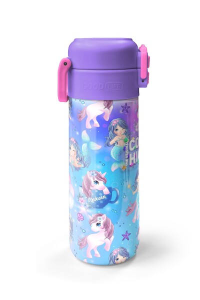 Coral High Kids Mor Pembe Unicorn Deniz Kızı Desenli Pipetli ve Direkt İçim Çelik Termos 500 ml 31982 - 5