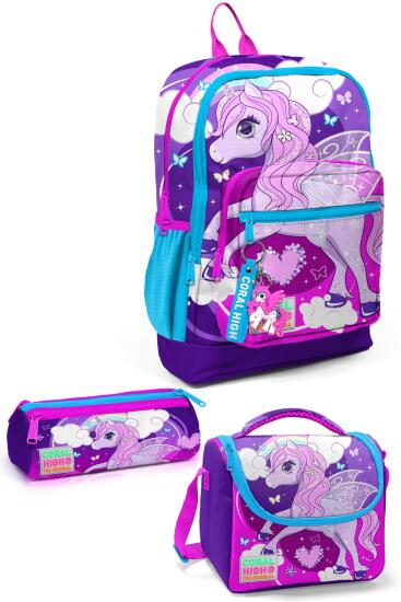 Coral High Kids Mor Pembe Unicorn Desenli 3’lü Okul Çanta Seti SET0123708 